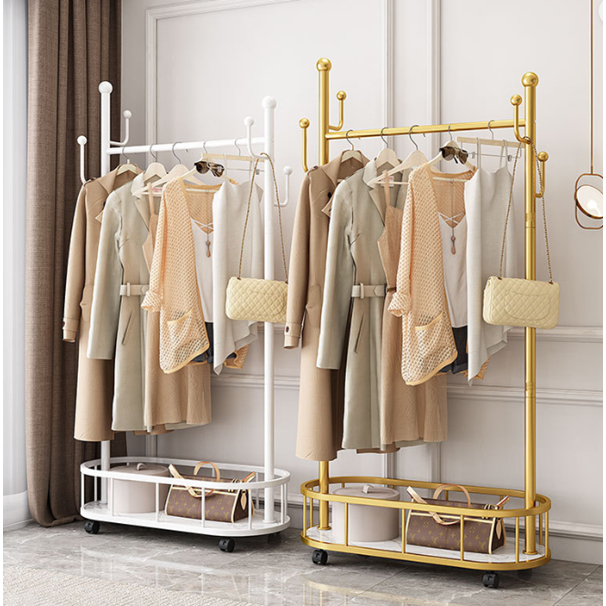 ํYYราวแขวนผ้า ราว ราวพร้อมชั้นวางของ มีล้อ มี 2 ขนาด2 สี 2803