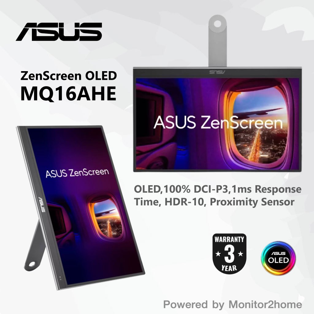 ASUS ZenScreen 16” OLED USB-C portable monitor (MQ16AHE) 100% DCI-P3, 1ms, HDR-10, Proximity Sensor, Kick Stand
