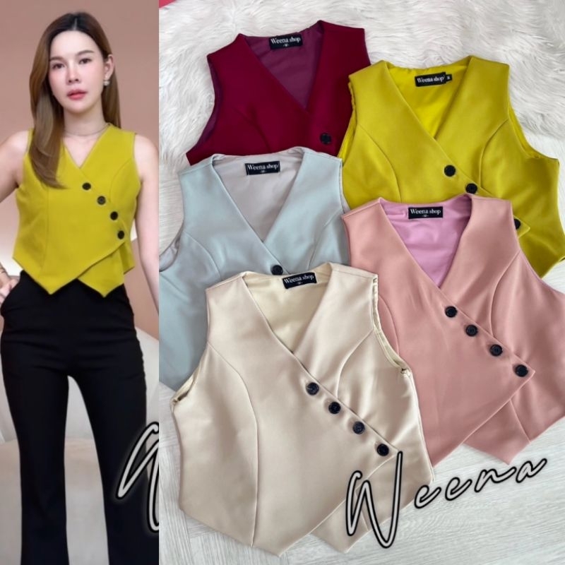 เสื้อแขนกุด แต่งกระดุมสีดำ ผ้าออริจินอล ใส่ซับในทั้งตัว
