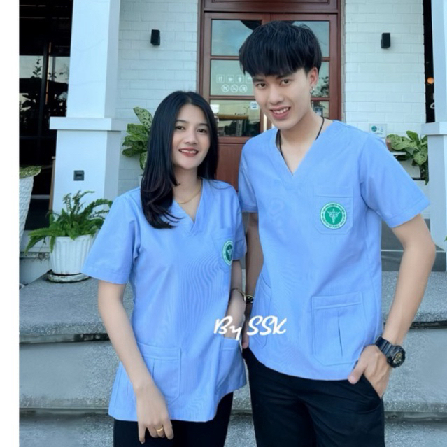 เสื้อสาธารณสุข คอวี อก32-50 พร้อมส่งร้านssk ส่งไวมากกก