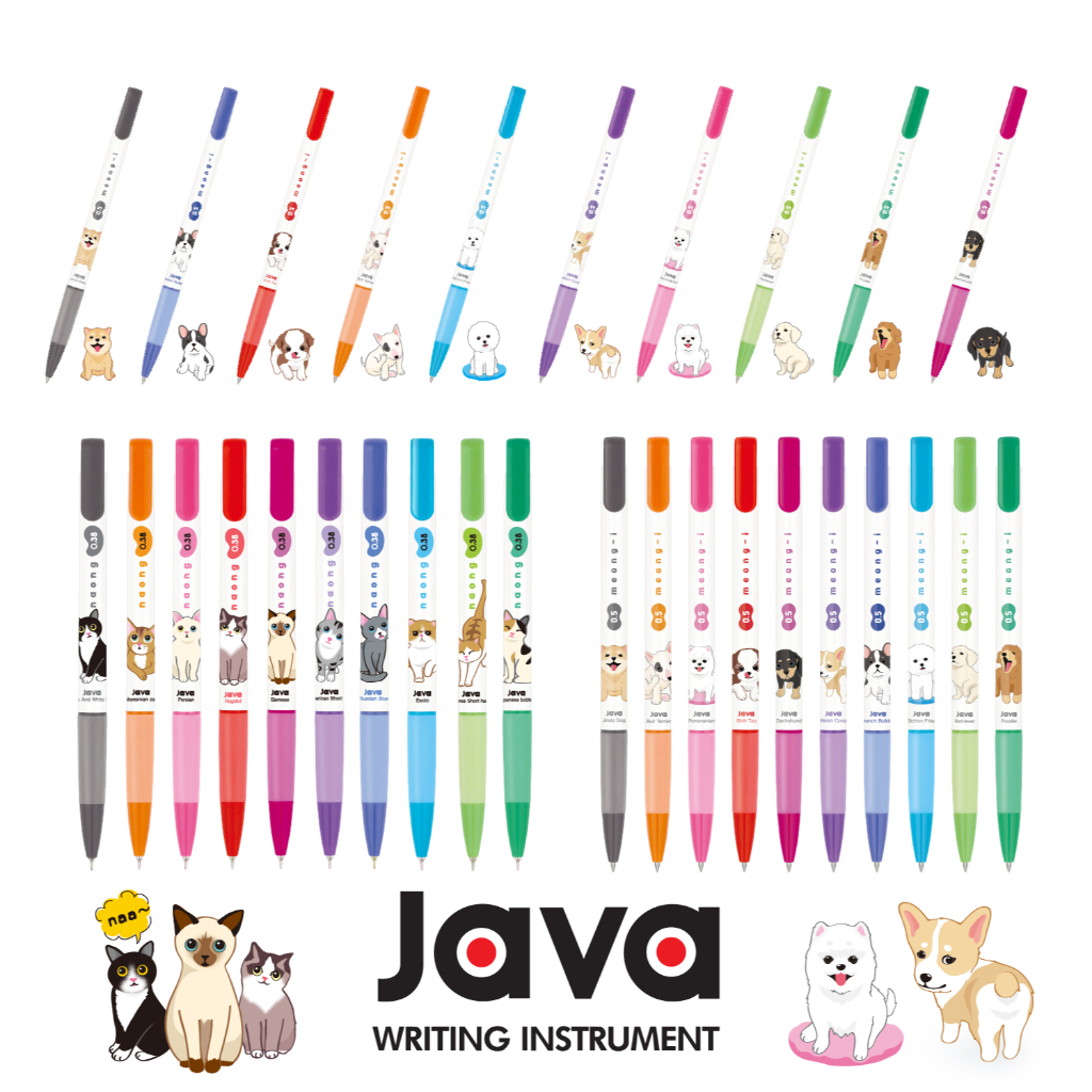 Java รุ่น Naong 0.38 mm. / รุ่น Meong-i 0.5 mm. ปากกาลูกลื่นสี