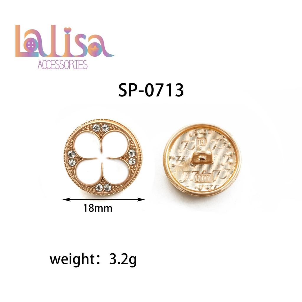 กระดุมก้านดอกไม้สีขาวคาดทอง กระดุมเสื้อสูท กระดุมสำหรับเสื้อผู้หญิง Alloy Button (A-3-H,SP-0713)