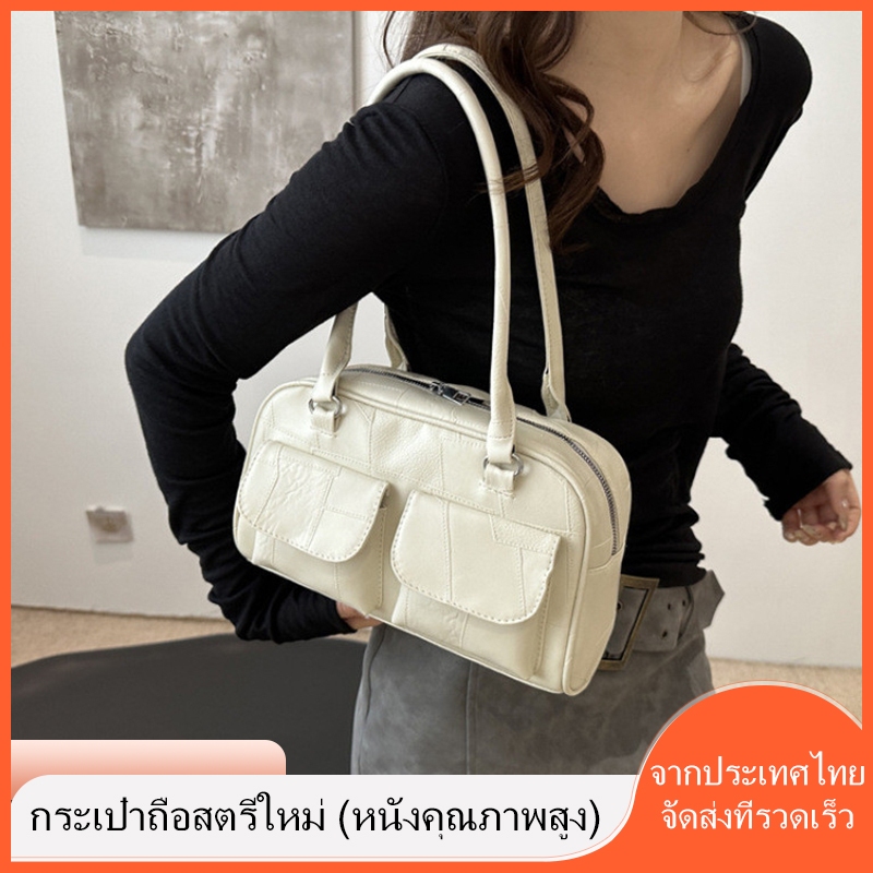 จัดส่งในประเทศไทย สไตล์ใหม่ วินเทจ สวมใส่ทุกวัน สีทึบ สไตล์วิทยาลัย กระเป๋าสตรีเกาหลี กระเป๋าสะพายหนัง