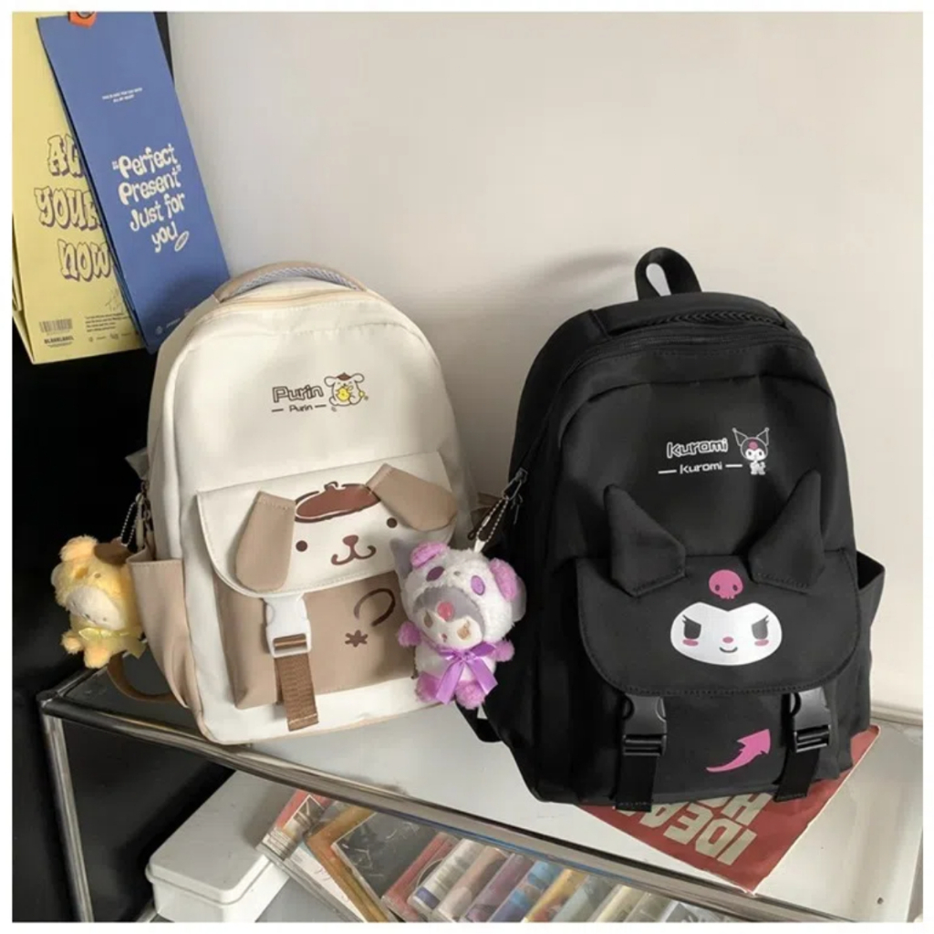 กระเป๋าเป้สำหรับนักเรียนสีดำ Sanrio กระเป๋าสะพายหลัง ดีไซน์น่ารัก พร้อมของแถม สำหรับหญิงและชายทุกวัย