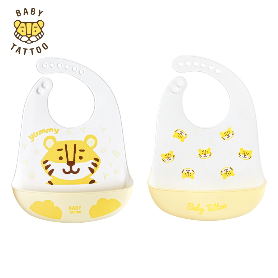 BABY TATTOO ผ้ากันเปื้อนเด็กซิลิโคน พร้อมช่องรองเศษอาหารขนาดใหญ่ สำหรับเด็ก 6 เดือนขึ้นไป Silicone Bib