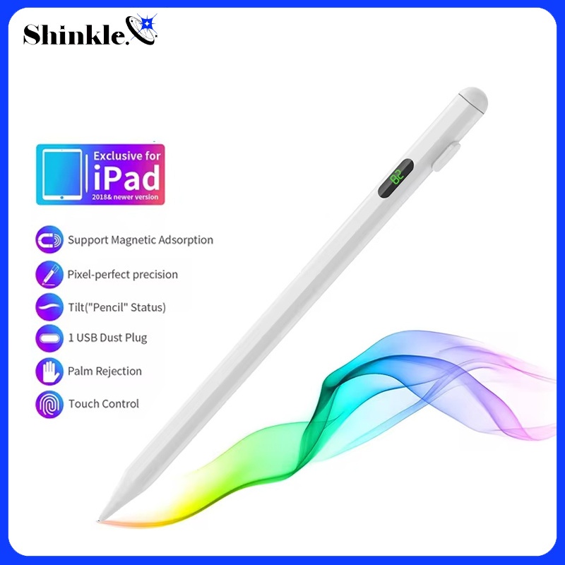 LED ปากกาสไตลัส วางมือบนจอ+แรเงาได้ ปากกาทัชสกรีน Stylus Pen สำหรับ Gen10,9,8,7,6 Air5 Air4 Air3 รับประกัน1 ปี