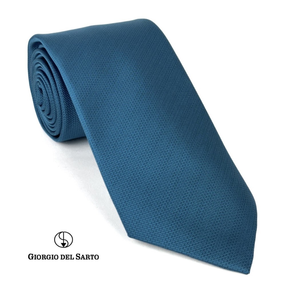 Giorgio Del Sarto Necktie 8.5 cm Aegean Blue Fabric Texture เนคไทสีฟ้าทะเลมีเท็กเจอร์