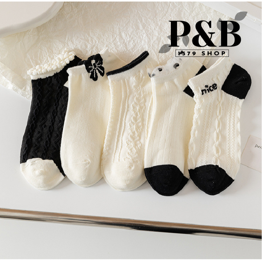 PB1579 ถุงเท้า  ข้อสั้น แฟชั่นน่ารัก สีขาว  สําหรับผู้หญิง