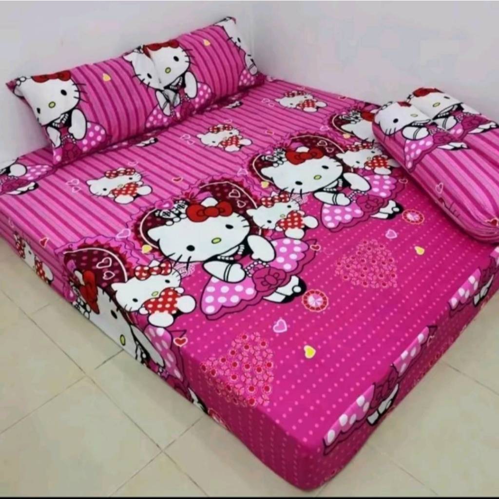 ผ้าปูที่นอนลายคิดตี้ผ้าหนานุ่มไม่เป็นขนซักเครื่องได้สีไม่ตกมีสายยางรัดมุม4ด้าน ราคาปลีก-ส่ง