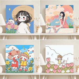 จิตรกรรมดิจิตอล 20X20ซม DIY ภาพระบายสีตามตัวเลข ขึงเฟรมไม้พร…