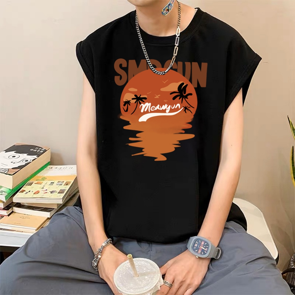 เสื้อกล้ามแขนกุด ลายอาทิตย์ตกยามเย็น ใส่ได้ทั้งหญิงและชาย ผ้าcottonทรงหลวมใส่สบาย สไตล์เกาหลี B88004