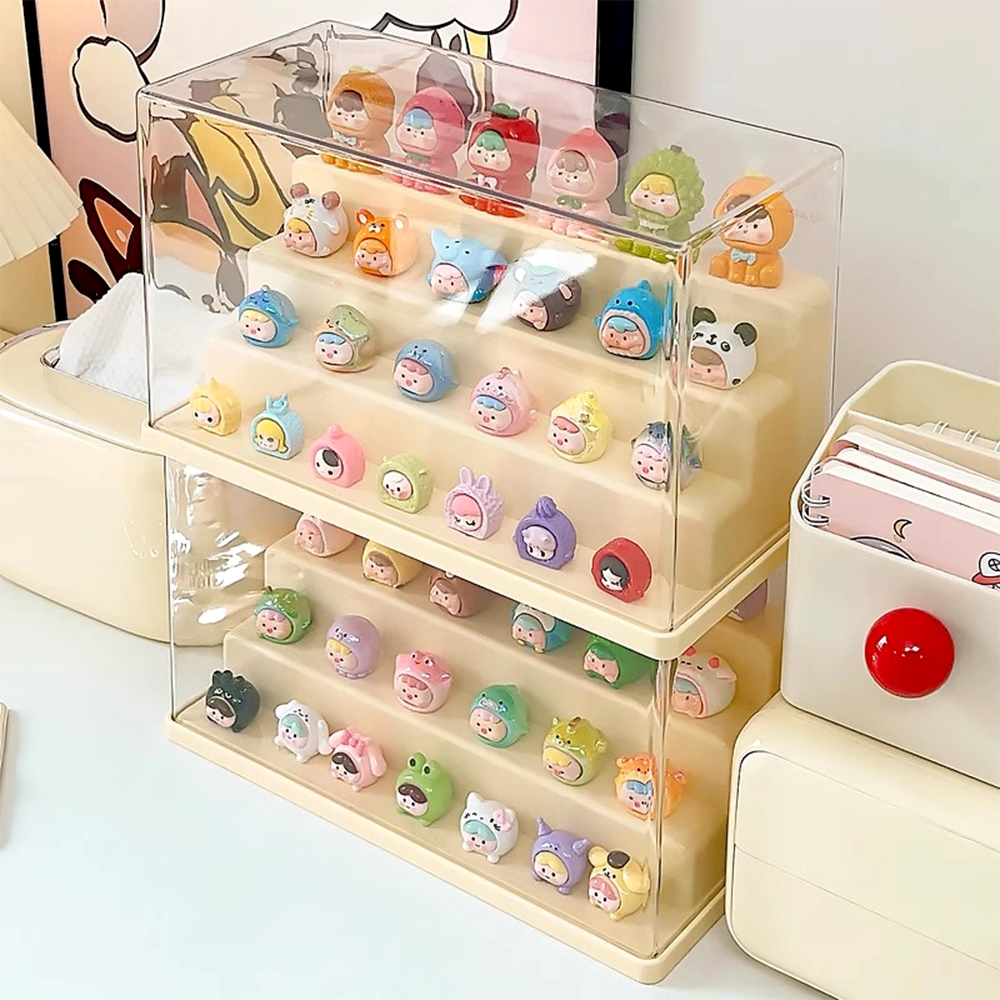 กล่องใส่โมเดล กล่องใส่ art toy กล่องใส วางซ้อนได้4 ชั้น มีสองสีให้เลือก ตุ๊กตาของสะสม ที่เก็บของสะสม popmart
