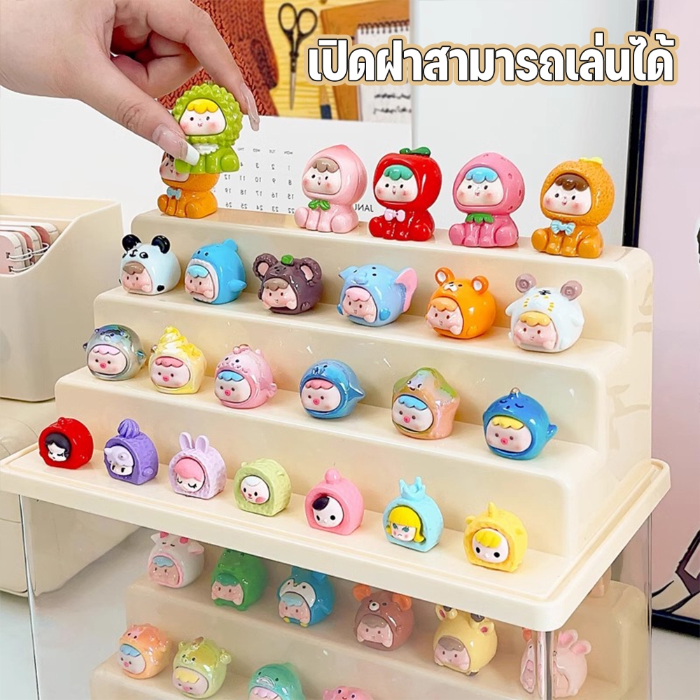 กล่องใส่โมเดล กล่องใส่ art toy กล่องใส วางซ้อนได้4 ชั้น มีสองสีให้เลือก ตุ๊กตาของสะสม ที่เก็บของสะสม popmart