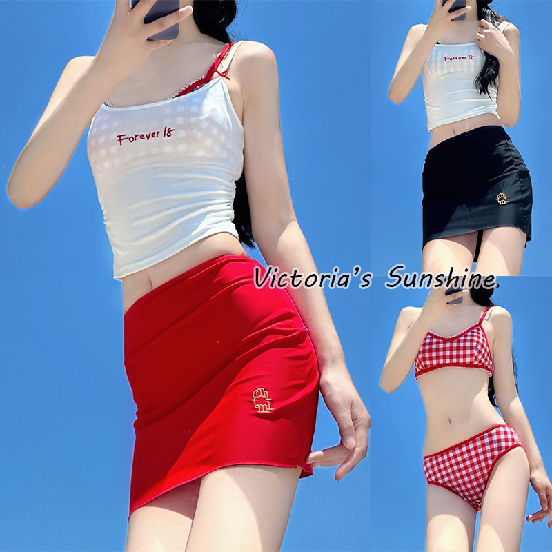 Victoria's Sunshineชุดว่ายน้ำ เซ็ต2ชิ้น ชุดว่ายน้ำหญิงกระโปรง เอวสูง รุ่นใหม่ ชายหาด#0375