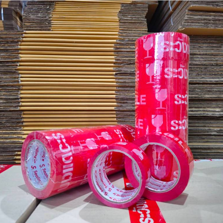 เทประวังแตก 1แถว 6ม้วน ขนาด 2" 45หลา เทปปิดกล่องคุณภาพสูง เทปOPP