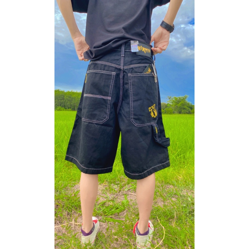 MTE กางเกงยีนส์ผู้ชาย ขาสั้น ทรงขาบานสเก็ต สีดำสนิท ป้าย Hirock รุ่น R451 สินค้าพร้อมส่ง