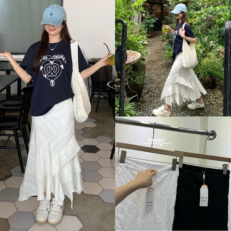 Gang_jeans#130(K)กระโปรงยาว ครีบหางปลา ปาดข้าง