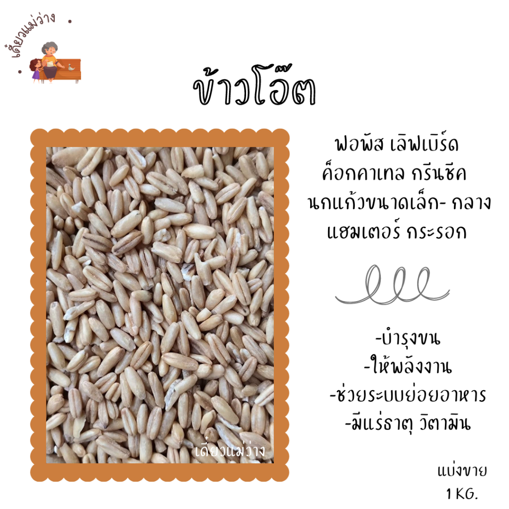 ข้าวโอ๊ต (แบ่งขาย 1KG.) อาหารนกแก้วและสัตว์ฟันแทะ