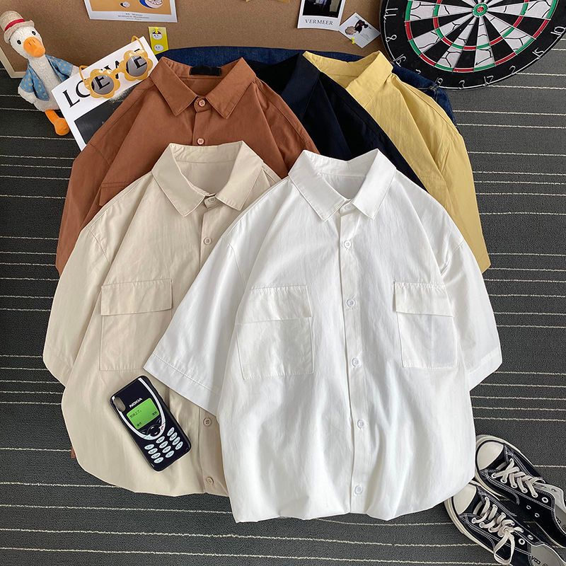 ผู้ชายระบายอากาศผ้าฝ้ายผสมเสื้อแขนสั้น, ปุ่มคอปกลำลองกับเสื้อกระเป๋าหน้าอก