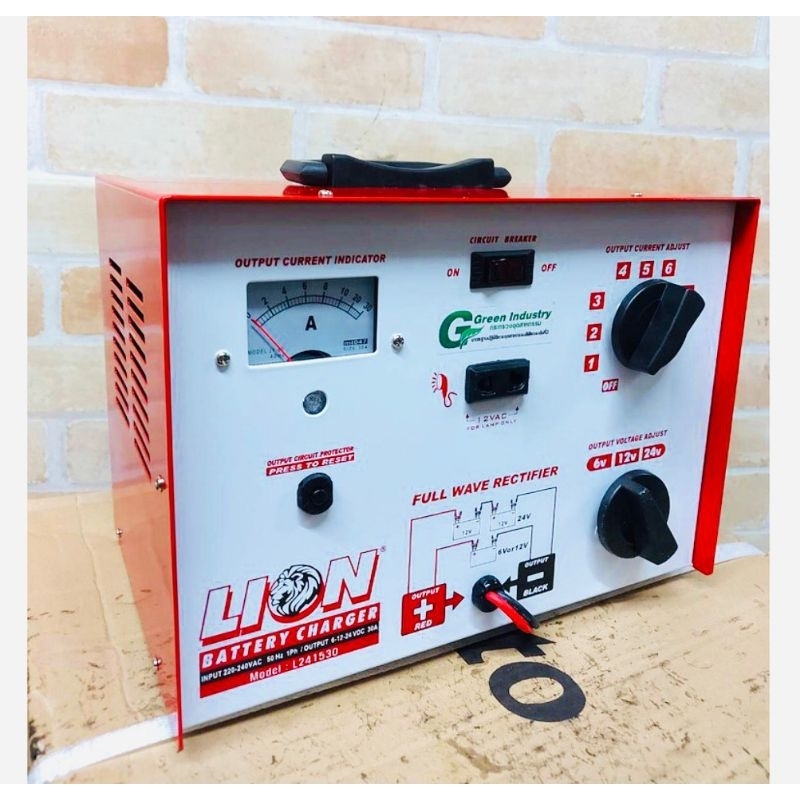 Lion ตู้ชาร์จแบตเตอรี่ 30A ยี่ห้อ LION สำหรับใช้ชาร์จแบตเตอรี่ 6V-12V-24V คอยส์ทองแดงแท้ 100% ปรับได