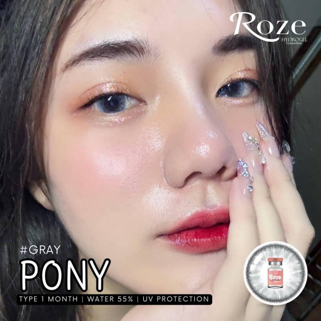 🔥คอนแทคเลนส์ ❤️ขนาดบิ๊กอาย❤️Pony (Rozelens) สี : Brown / Gray