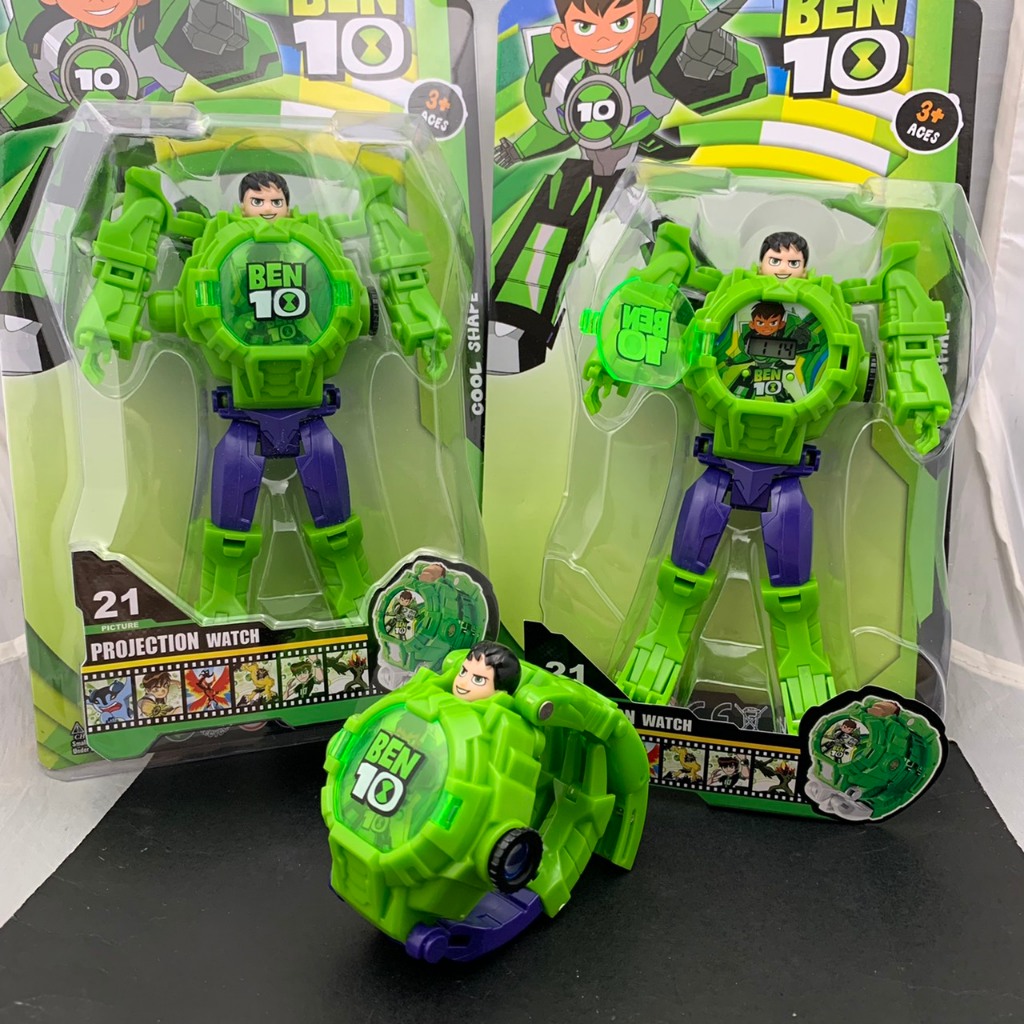 ben10เบ็นเท็น มีไฟฉาย เปลีี่ยนภาพได้ เล่นเป็นหุ่นยนตร์ หรือ ใส่ข้อมือ ก็ได้คะ มีนาฬิกาดิจิตอล ดูเวลาได้