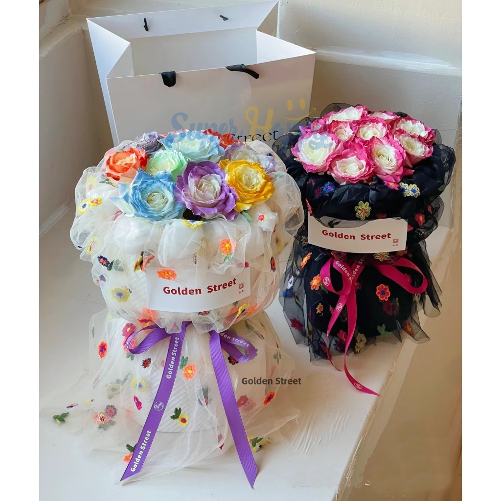 ตาข่ายห่อช่อดอกไม้ ลายปักและลายสกรีน รามี่ตาข่ายสำหรับจัดช่อดอกไม้