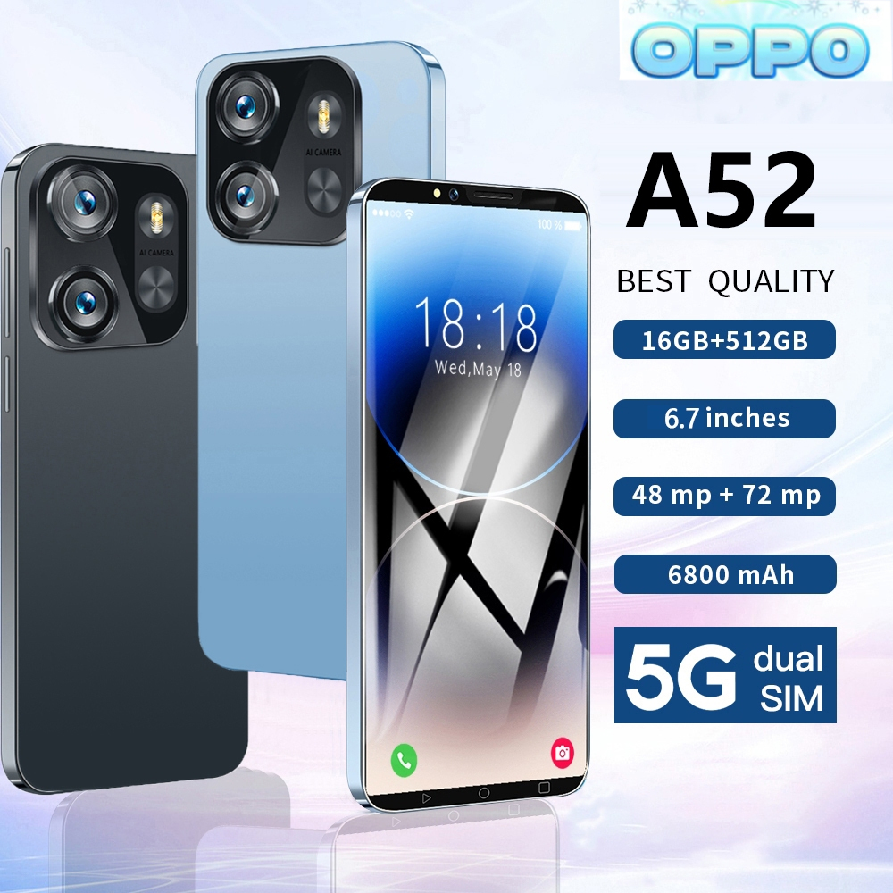 สมาร์ทโฟน A52 6.7นิ้ว โทรศัพท์มือถือ รองรับซิมการ์ด WiFi 16GB RAM + 512GB ROM Android12.0 จัดส่งจากประเทศไทย