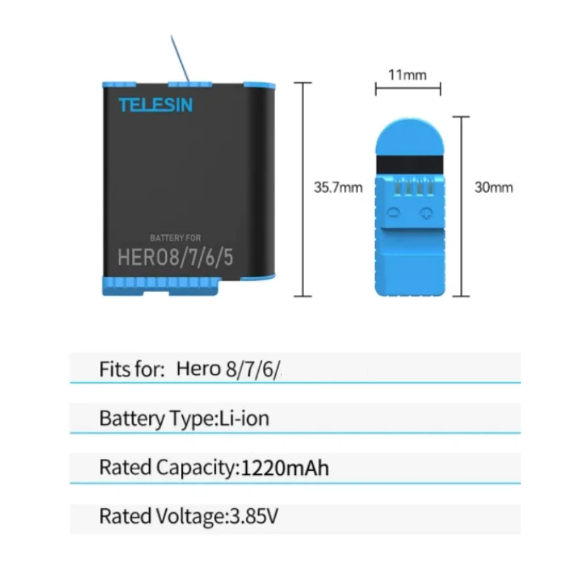 Telesin Gopro 8/7/6/2018 Battery (BTR-801-B) thumbnail 4