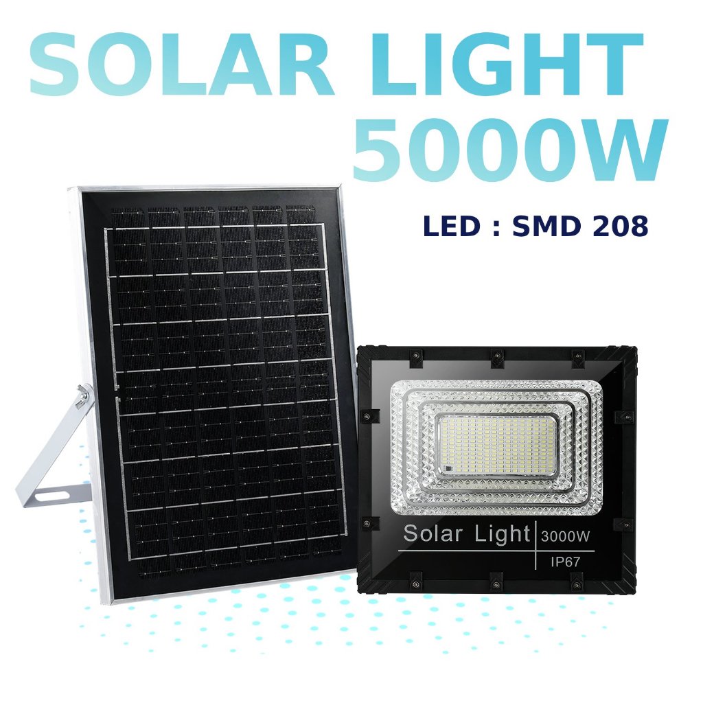 แบบใหม่JP-5000w White ไฟโซลาเซลล์ ตัวโคมใหม่ แสงไฟสีขาว ทนต่อการใช้งาน ไฟพลังงานแสงอาทิตย์ พร้อมแผงโ