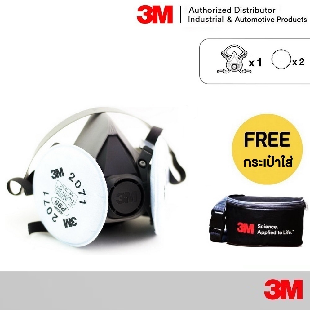 3M Medium 6200 หน้ากากป้องกันฝุ่น พร้อม 2071 P95 แผ่นกรองฝุ่น (แพ็ค2ชิ้น) P95 Filter with 3M 6000/65