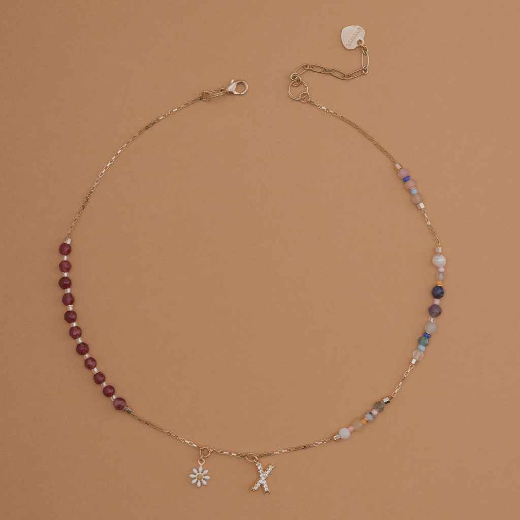 RUBY - INITAL BIRTHSTONE NECKLACE (เลือกอักษร INITIAL ได้)
