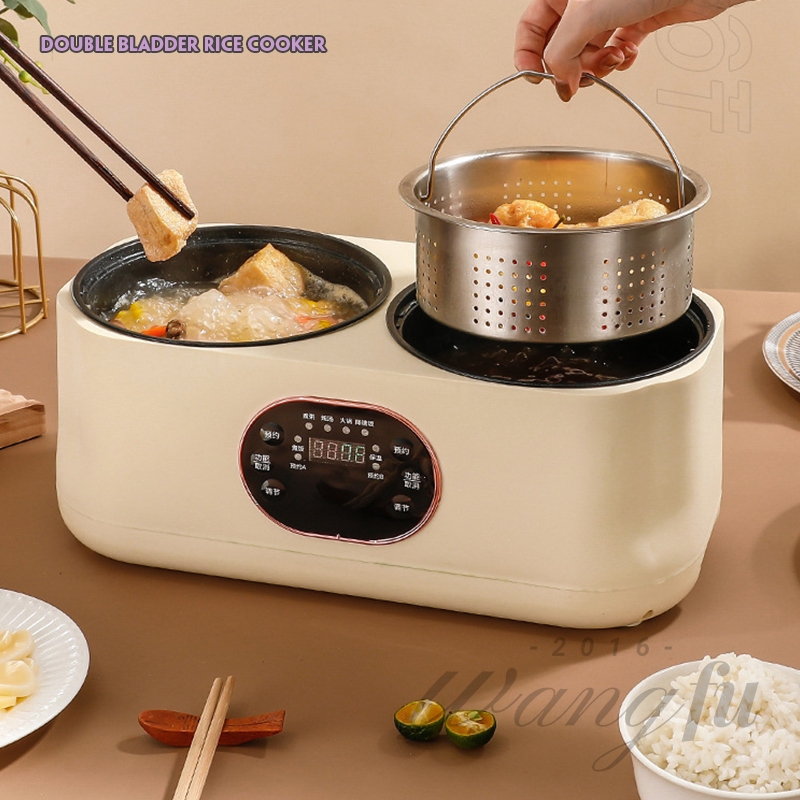 หม้อหุงข้าว 3.6 ลิตร 2 หม้อในหนึ่งเดียว คุณสามารถหุงข้าวและผักพร้อมกันได้ กระทะไฟฟ้า หม้ออเนกประสงค์ หม้อสุกี้ C0125
