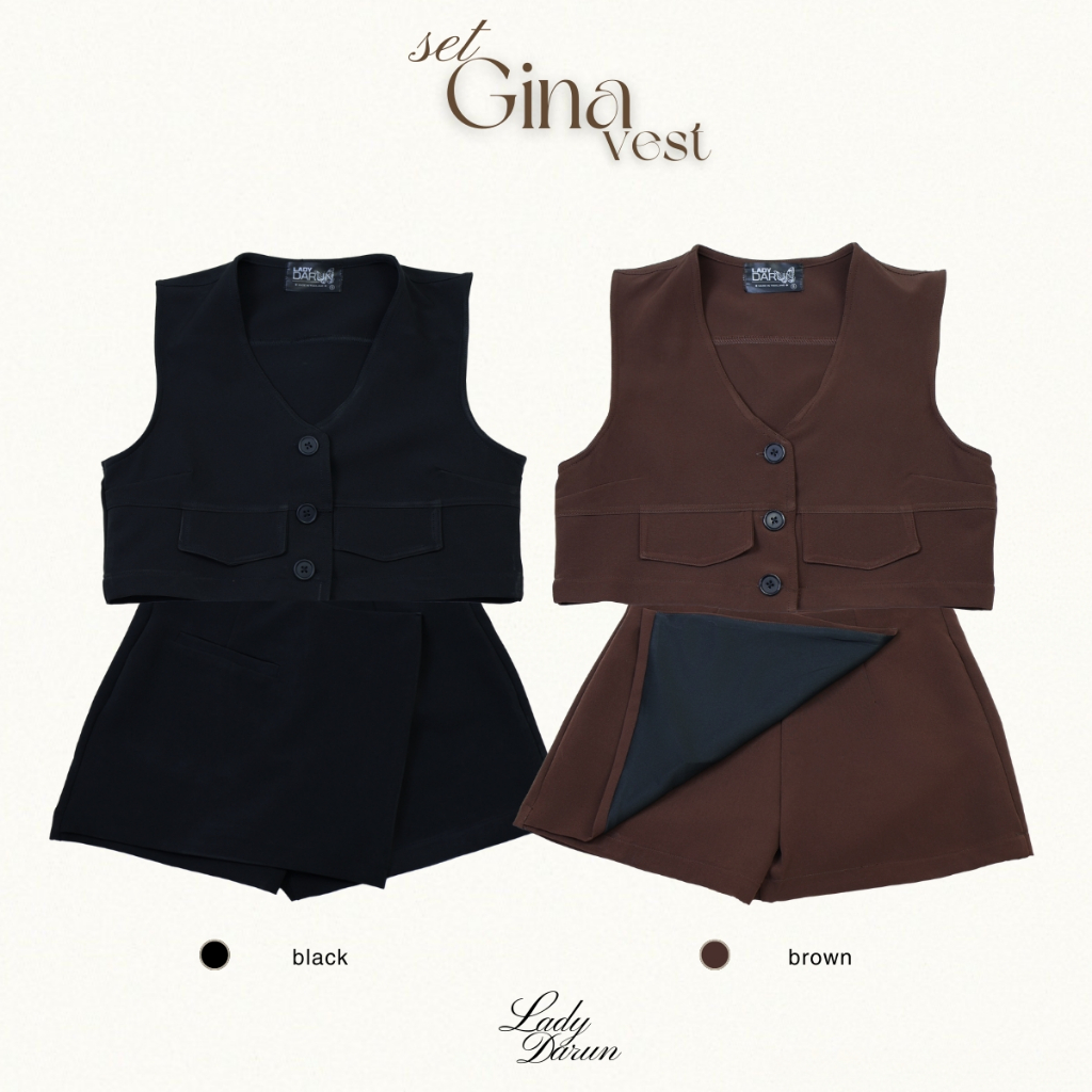 GINA VEST SET ชุดเซ็ท2ชิ้น เซ็ทเสื้อกั๊ก งานกระดุมพร้อมซิป ผ้า PREMIUM WOVEN ดีเทลตัดเย็บดี [Ladydarun PS110]