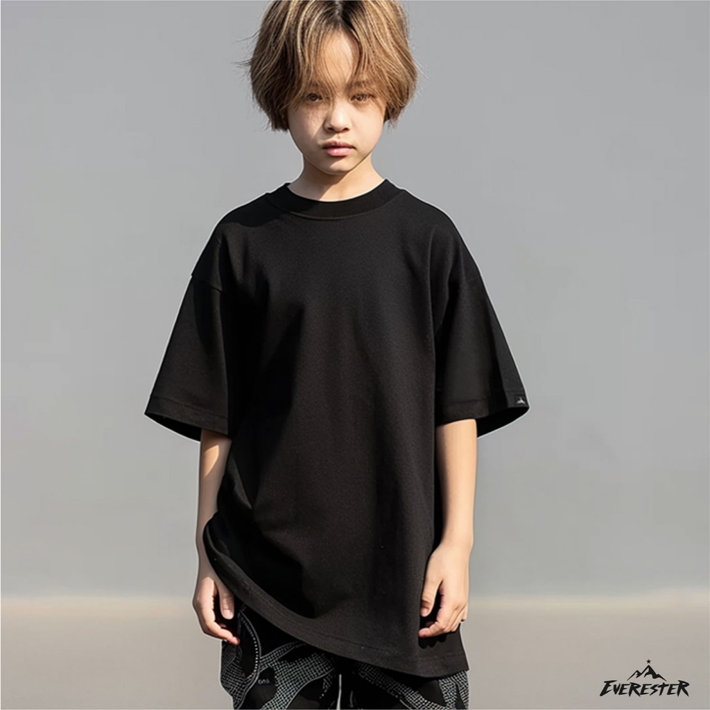 EVERESTER เสื้อเด็ก คอฟิต Cotton 100% อายุ 4-12 ปี Oversized ดำ ขาว เด็กผู้ชาย เสื้อผ้าเด็ก / Konf
