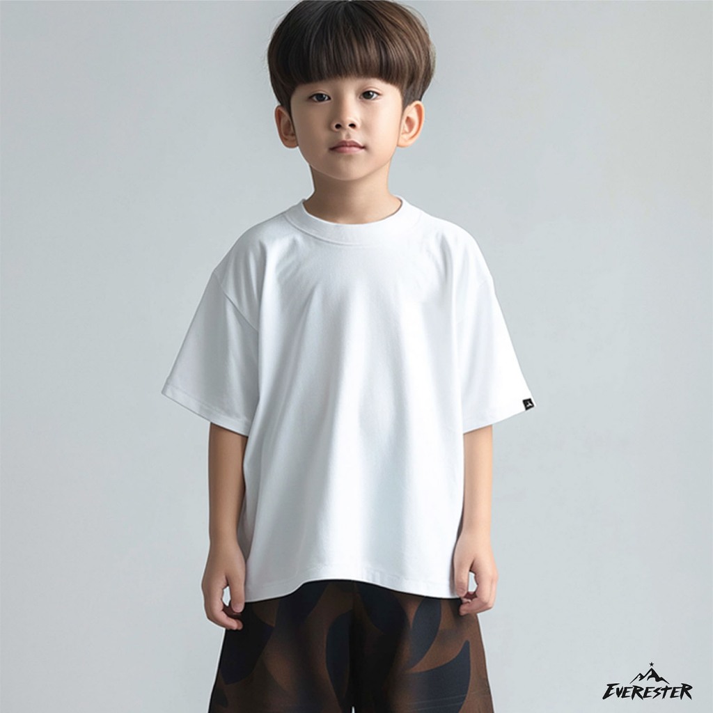 EVERESTER เสื้อเด็ก คอฟิต Cotton 100% อายุ 4-12 ปี Oversized ดำ ขาว เด็กผู้ชาย เสื้อผ้าเด็ก / Konf