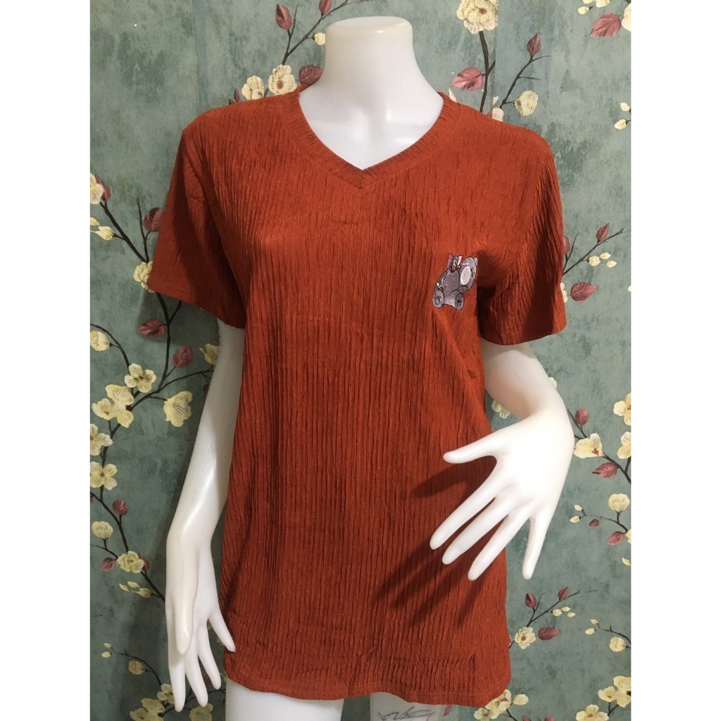 เสื้อยืดผ้าท็อฟฟี่ ผ้าเปลือกไม้ อก34-44นิ้ว  นิ้ว มี 10สี เสื้อสาวอวบลำลอง รุ่น1720-2