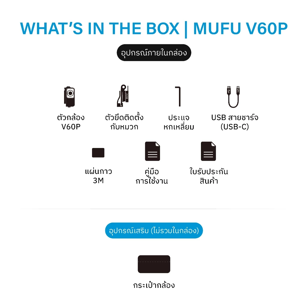 MUFU V60P กล้องติดหมวกกันน็อค 2K SONY Starvis WiFi กล้องบันทึกฉุกเฉิน กันน้ำIP66 รับประกันสินค้า1 ปี thumbnail 8