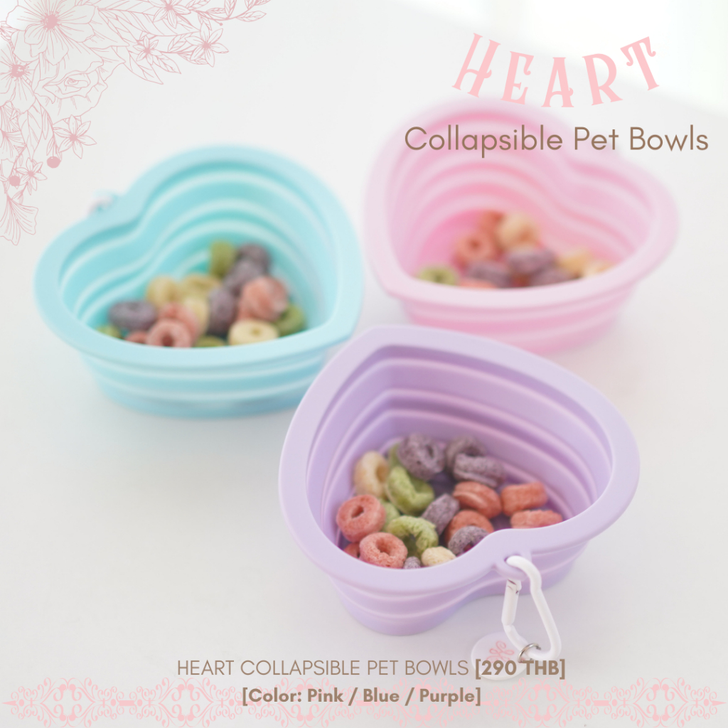 ชามข้าวสัตว์เลี้ยง 025 Pawtopia - Heart Collapsible Pet Bowls น่ารัก สดใส สวยงาม ทนทาน