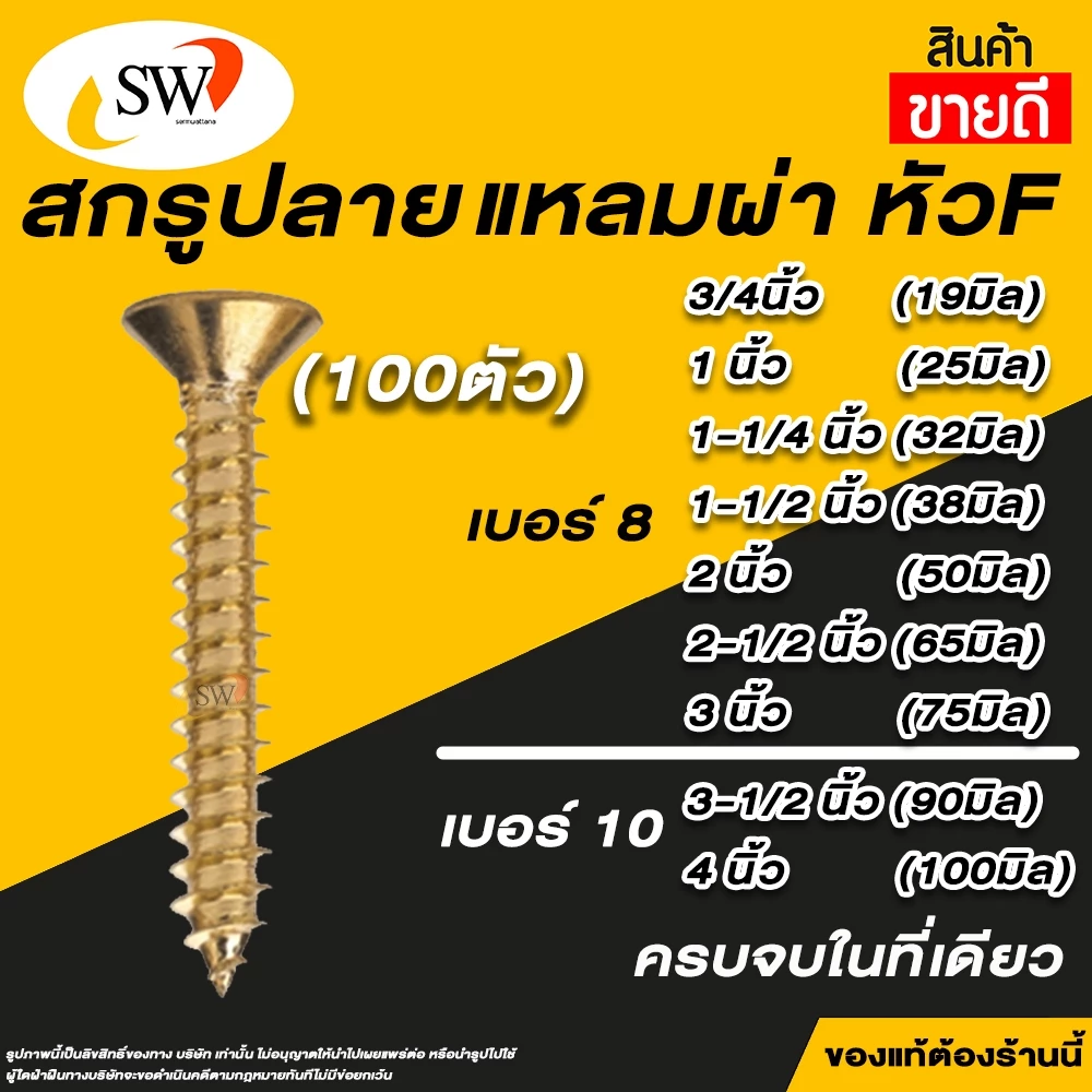SW สกรูน็อตเกลียวปล่อยยิงเหล็ก หัว F เตเปร์ ปลายสว่าน ปลายแหลมผ่า เบอร์ 8 4.2mm thumbnail 6