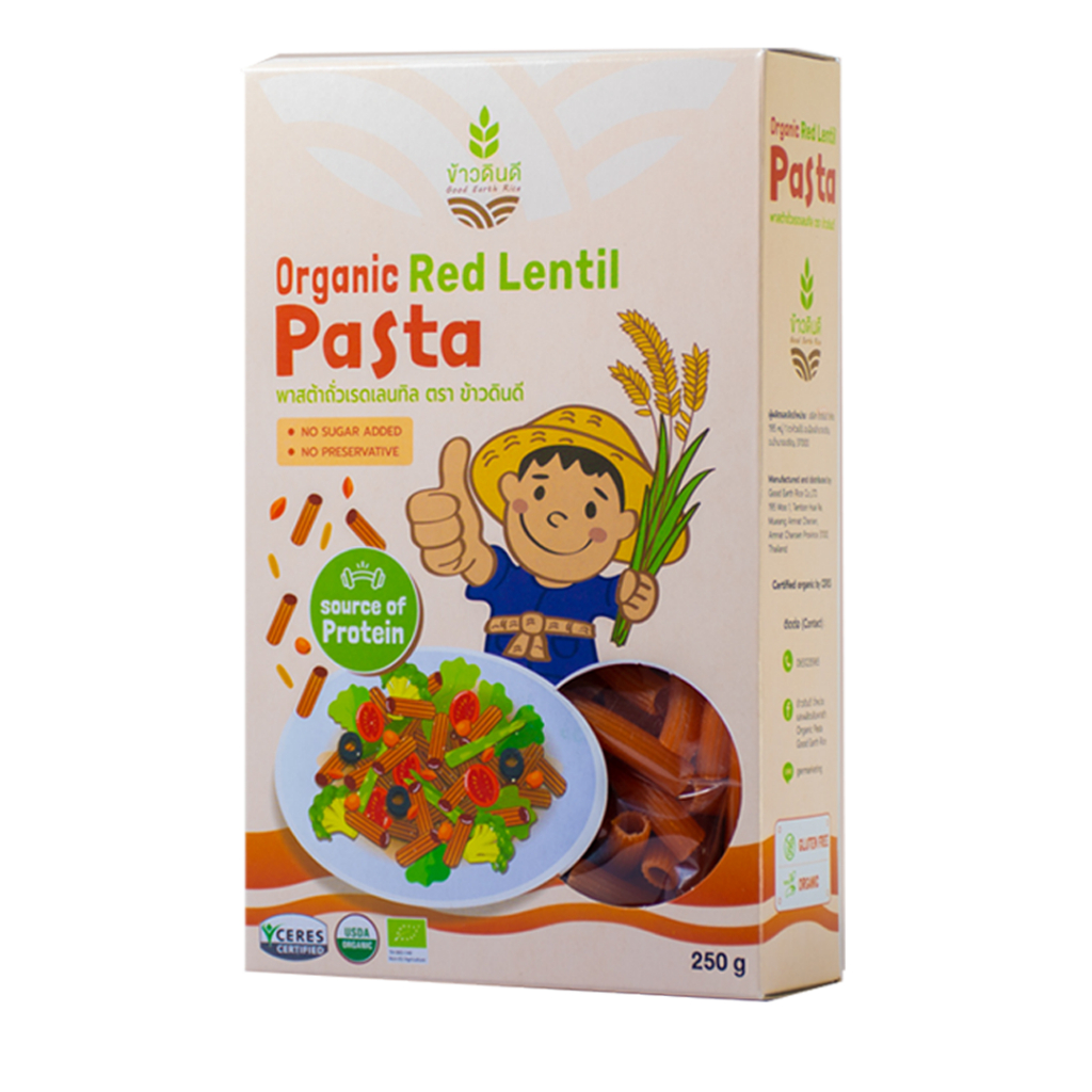 พาสต้าข้าวดินดี พาสต้าถั่วเลนทิล Organic  Red Lentils Rigatoni Pasta  #Gluten Free# 250g./กล่อง