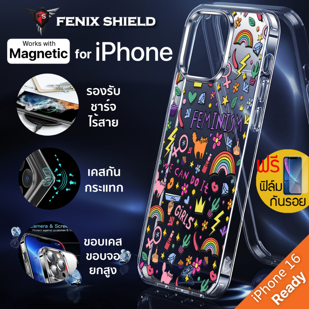 (แถมฟิล์ม) เคส FenixShield Crystal Hybrid [ FEMINISM ] สำหรับ iPhone 16e / 16 / 15 / 14 / 13 / 12 / Plus / Pro Max / min