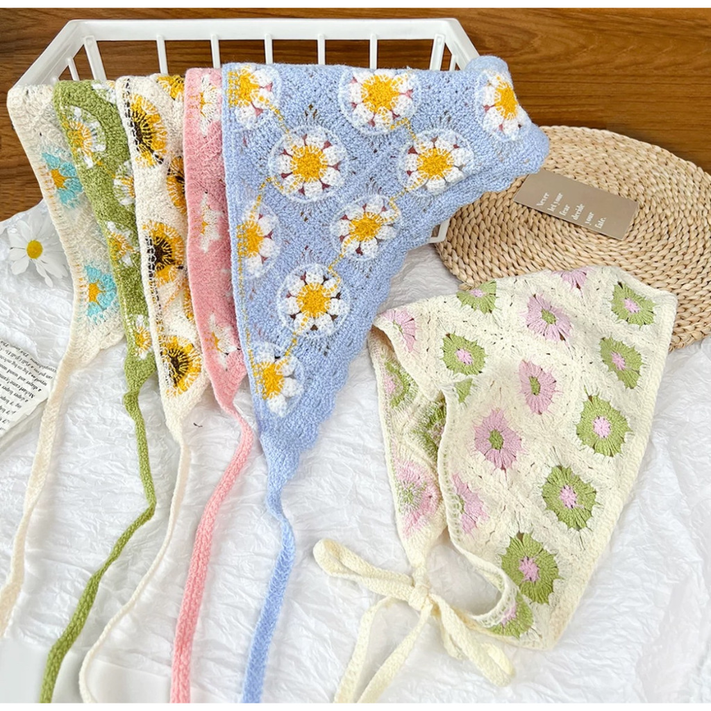 DECผ้าโพกศีรษะหัว ยุคฝรั่งเศส ทรงสามเหลี่ยม แต่งลูกไม้ แฟชั่นสำหรับสตรีY2K พร้อมส่ง