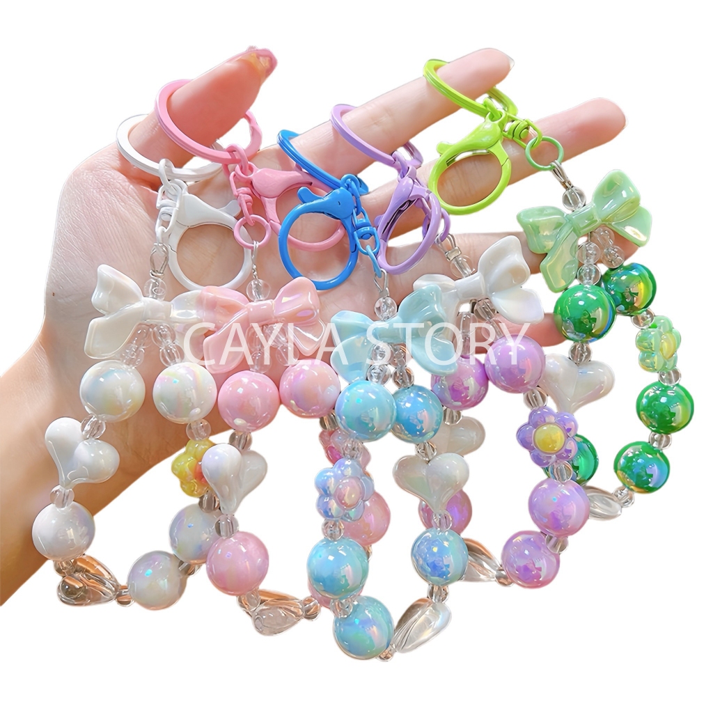 พวงกุญแจ สายคล้องข้อมือ พวงกุญแจลูกปัดหลากสี พร้อมส่งจากไทย รุ่น CAYLA BOW