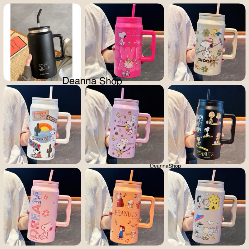 แก้วน้ําสเตนเลส เกรด304 ลายสนูปปี้ ขนาด 1500 ml. น้ำหนักเบา เก็บเย็นนาน มีหูจับในตัว ฝาปิดสนิท กันน้ำหกดีมาก แถมหลอดคะ