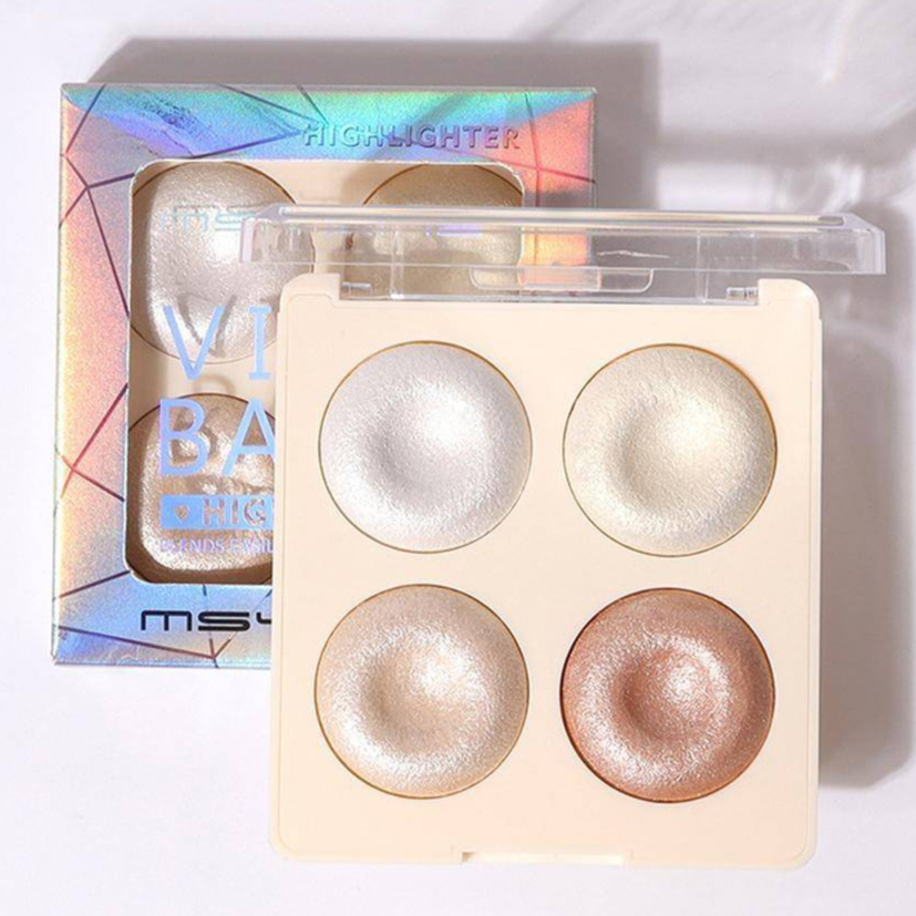 Msyaho YH632 พาเลทไฮไลท์หน้าฉ่ำเงา โดนัท 4 สี ไฮไลท์แก้มจมูก ประกายชิมเมอร์ สีสวย เนื้อละเอียด กันน้ำ กันเหงื่อ ติดทน
