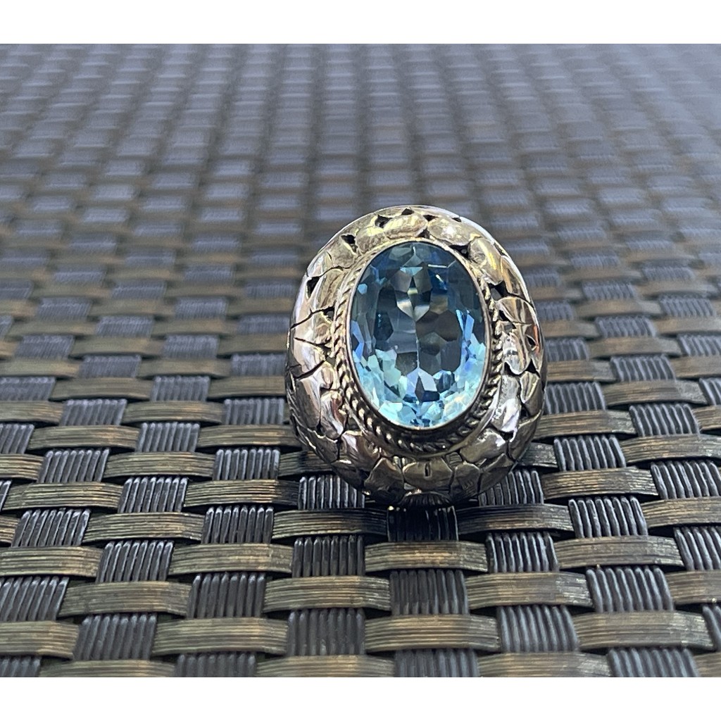 blue topaz 925 silver ring for men