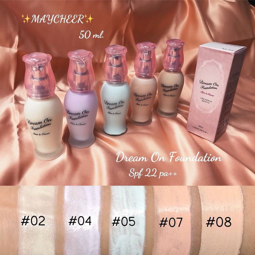 Maycheer Dream On Foundation Slim Cover รองพื้น เมย์เชียร์ สูตรใหม่ บางเบา และปกปิดได้ดี คุมมัน พร้อมกันแดด 22 เท่า