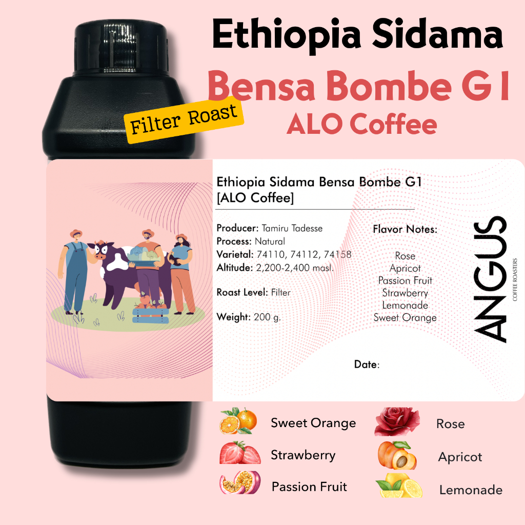 Angus Coffee Roasters เมล็ดกาแฟคั่ว Filter- Ethiopia Sidama Bensa Bombe G1 (ALO Coffee)