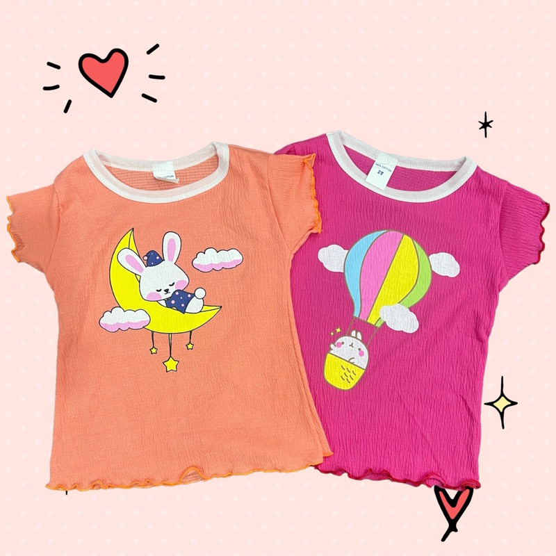 *แพ็ค3ตัว* เสื้อสกรีนผ้าเปลือกไม้ลายการ์ตูนเด็กผู้หญิง1,2,3ขวบ นุ่ม ยืดหยุ่นดี